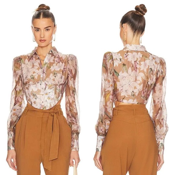 Bardot Tops - Revolve Bardot Valentina Corset Crop Top Blouse in Lily Floral Size 12 XXL